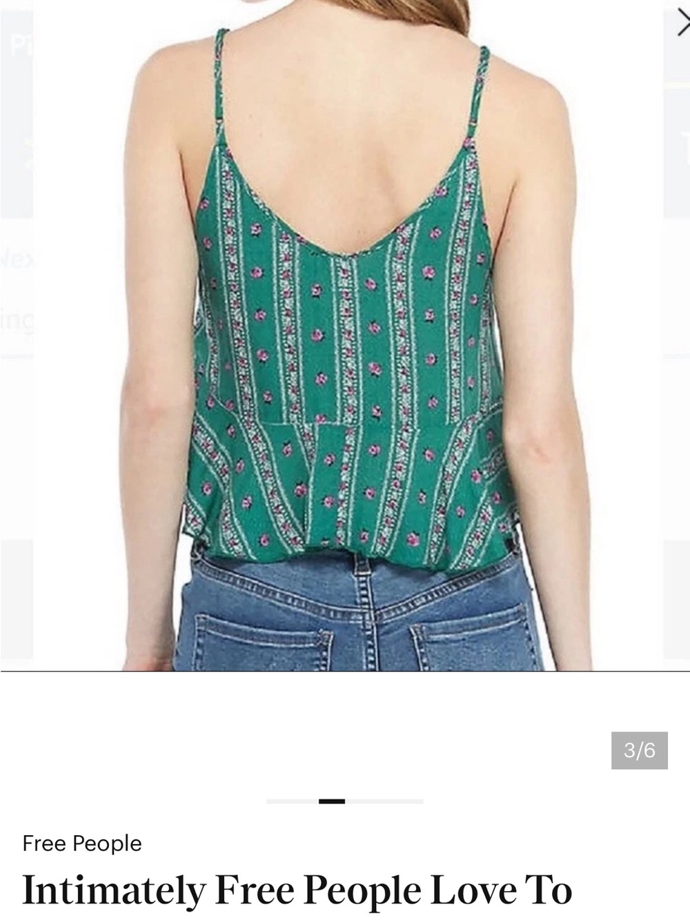 Free People Green Floral Tie-Front Ruffle Cami - Picture 2 of 6